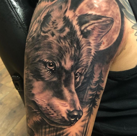 Wolf Tierportrait Tattoo, gestochen in Düsseldorf