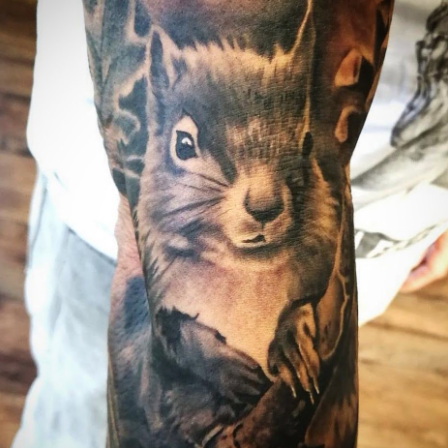 Eichhörnchen Tierportrait Tattoo, gestochen in Düsseldorf